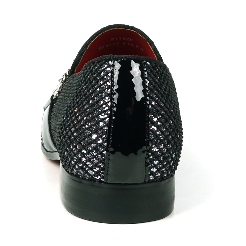 FI-7528 Black Glitter With Silver Chain Slip on Loafer Fiesso by Aurelio Garcia